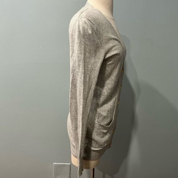 C Wonder Grey Cotton Angora V Neck Long Sleeve Cardigan Gold Buttons Size Medium - Picture 3 of 6